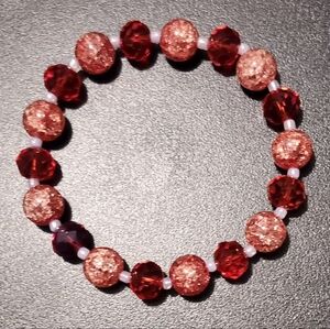Handmade Red Crackle And Crystal Beaded Bracelet